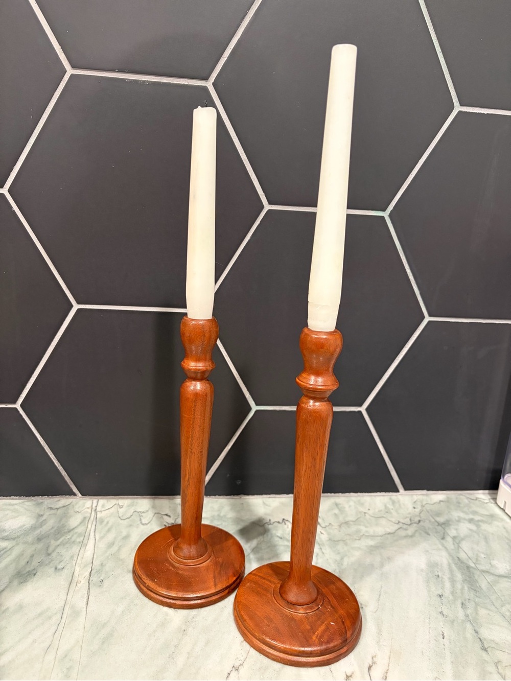 Wooden Candle Holders Set 10” tall